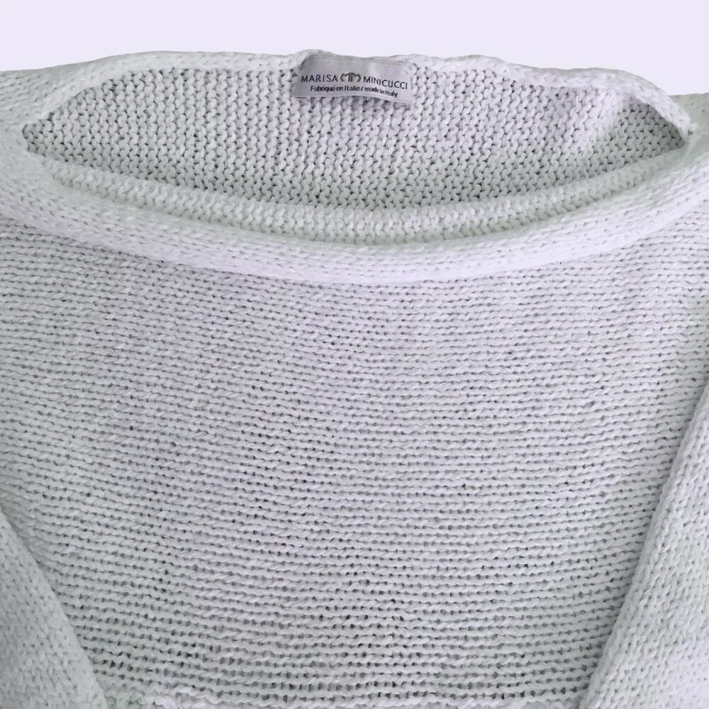 MARISA MINICUCCI White Boat Neck Bell Sleeve Minimalist Italian Knit Top M - Picture 7 of 8